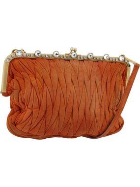 Miu Miu Matelasse Shoulder Bag Leather Orange Gold